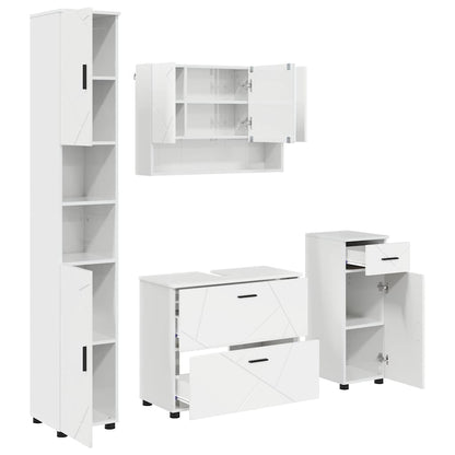 Set di mobili per il bagno con cassetto 4 pcs Bianco Lucido | homemem39