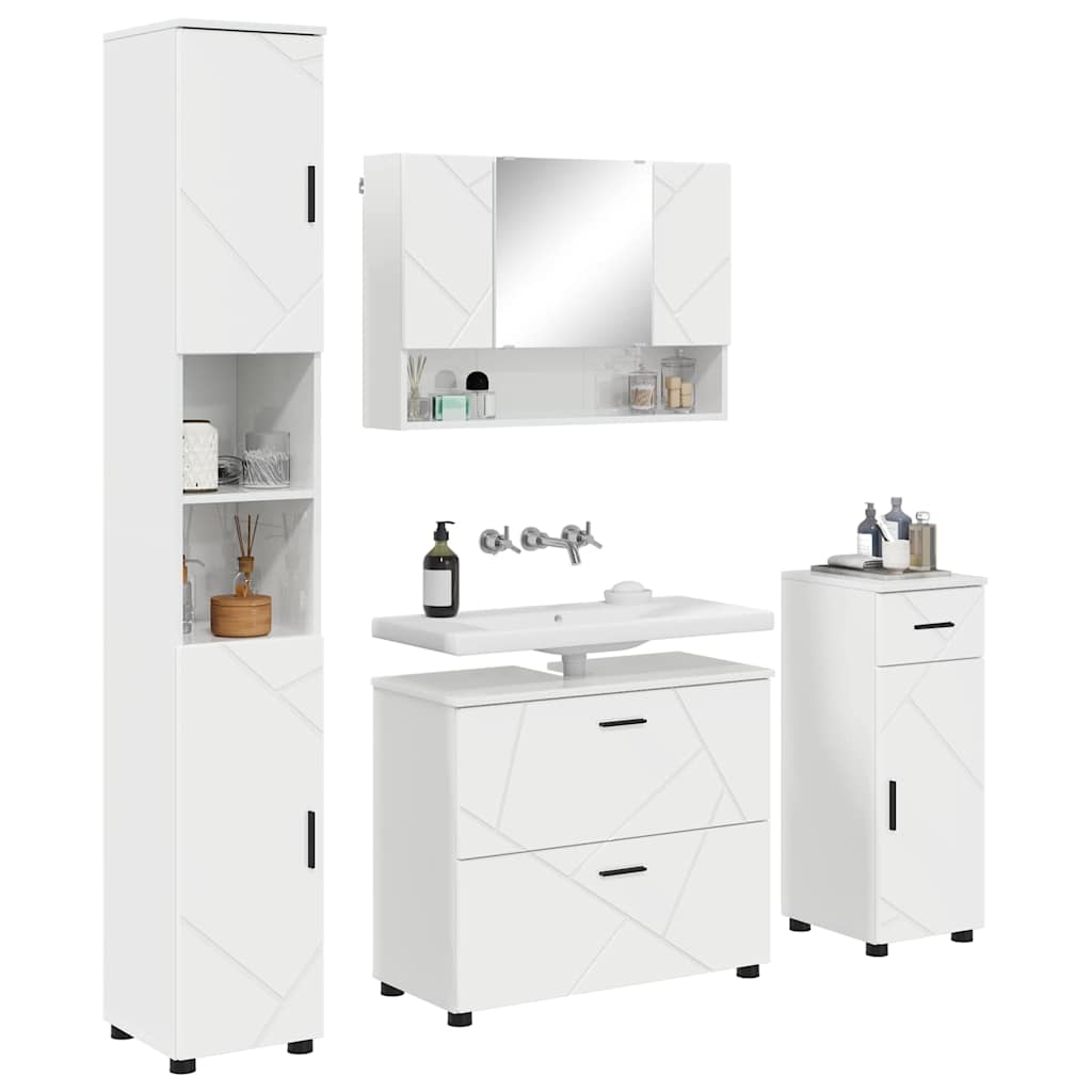 Set di mobili per il bagno con cassetto 4 pcs Bianco Lucido | homemem39