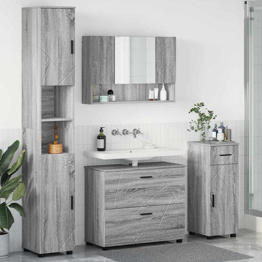 Set di mobili per il bagno con cassetto 4 pcs Grigio Sonoma