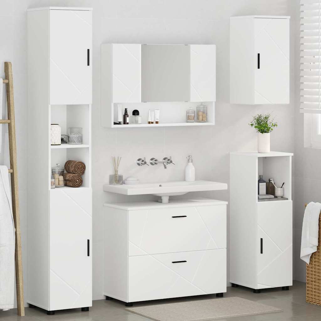 Set di mobili per il bagno con cassetto con porta 5 pcs Bianco | homemem39