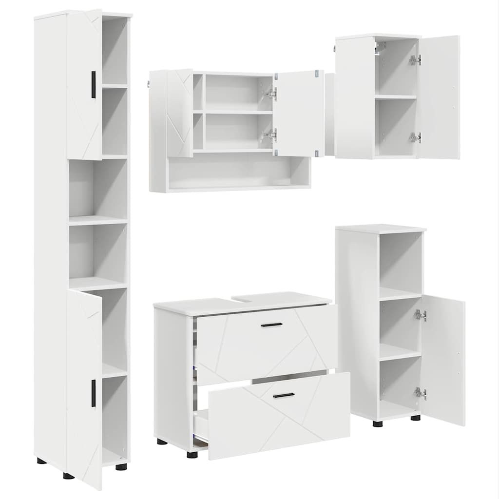 Set di mobili per il bagno con cassetto con porta 5 pcs Bianco | homemem39