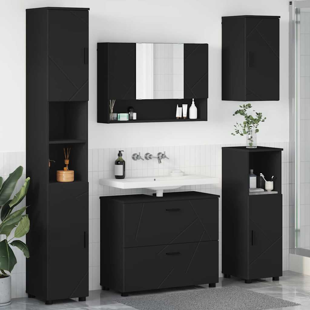 Set di mobili per il bagno con cassetto con porta 5 pcs Nero | homemem39