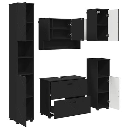 Set di mobili per il bagno con cassetto con porta 5 pcs Nero | homemem39