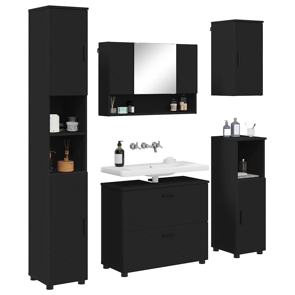 Set di mobili per il bagno con cassetto con porta 5 pcs Nero | homemem39
