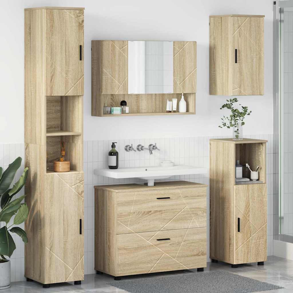 Set di mobili per il bagno con cassetto 5 pcs Rovere Sonoma