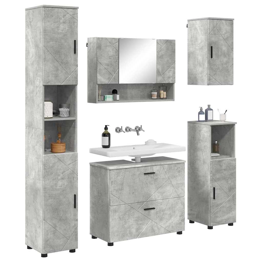 Set di mobili per il bagno con cassetto 5 pcs Grigio cemento