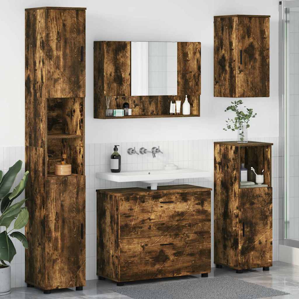 Set di mobili per il bagno 5 pz Rovere fumé 35 x 30 x 192 cm