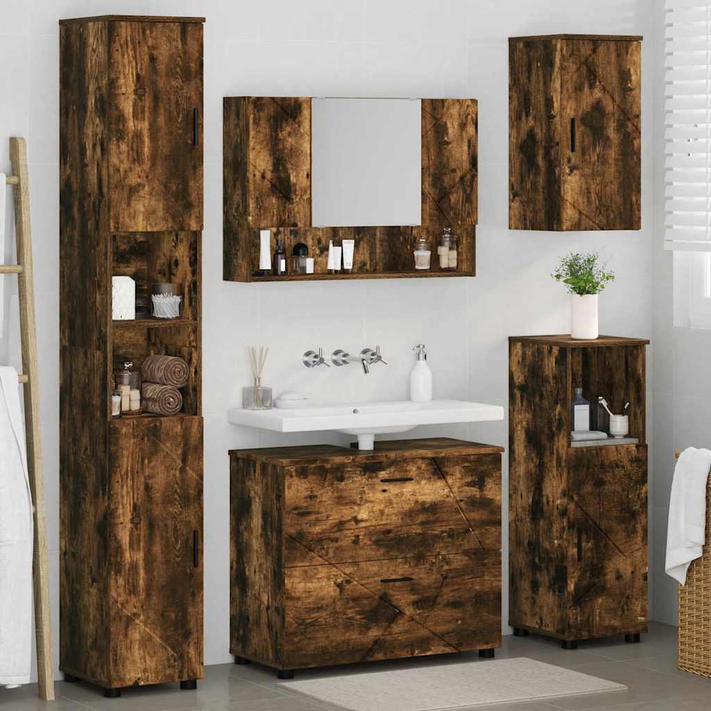 Set di mobili per il bagno 5 pz Rovere fumé 35 x 30 x 192 cm | homemem39