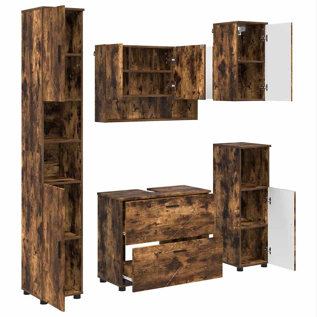 Set di mobili per il bagno 5 pz Rovere fumé 35 x 30 x 192 cm