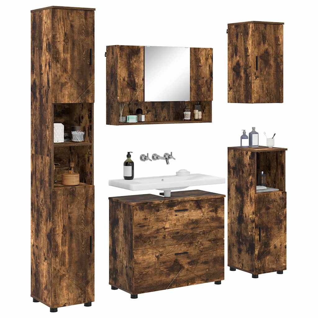 Set di mobili per il bagno 5 pz Rovere fumé 35 x 30 x 192 cm