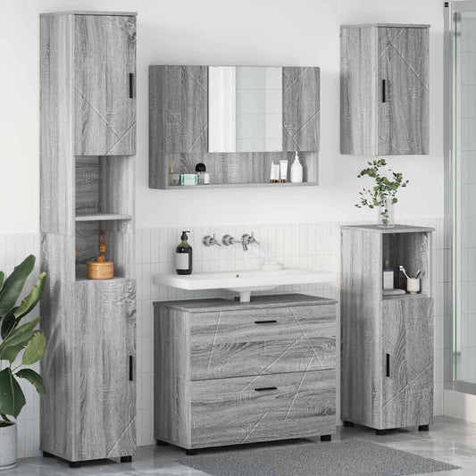 Set di mobili per il bagno con cassetto 5 pcs Grigio Sonoma
