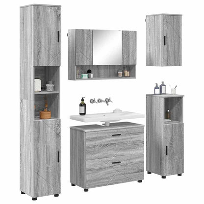 Set di mobili per il bagno con cassetto 5 pcs Grigio Sonoma