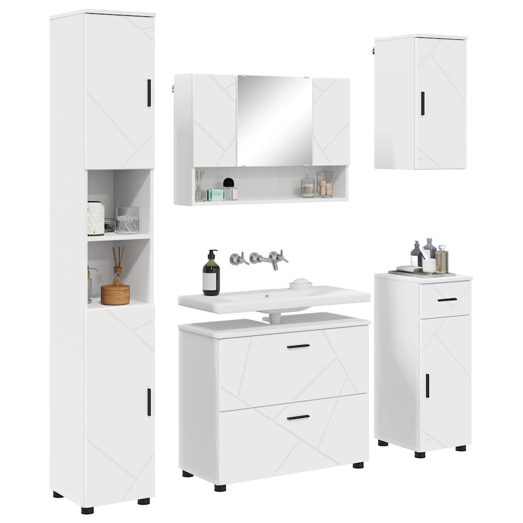 Set di mobili per il bagno con cassetto con porta 5 pcs Bianco | homemem39