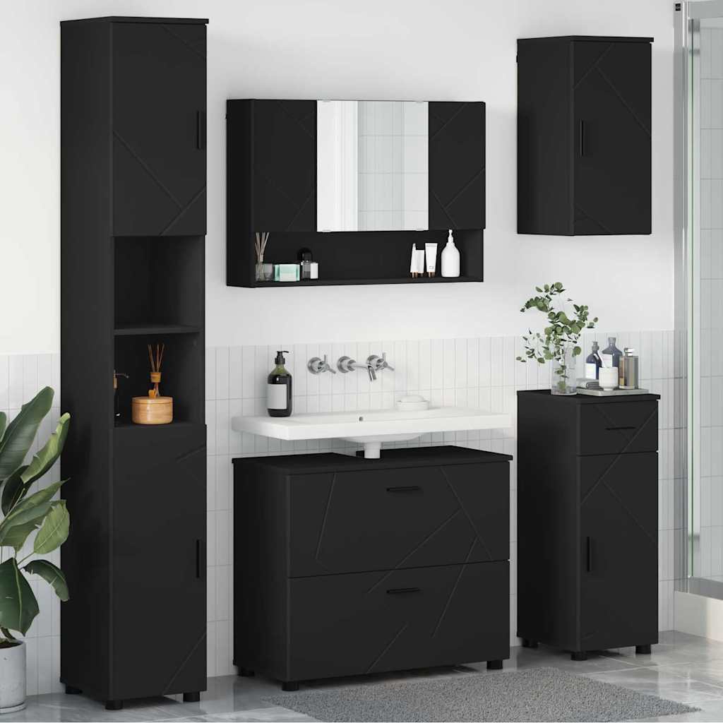 Set di mobili per il bagno 5 pz Nero 35 x 30 x 192 cm