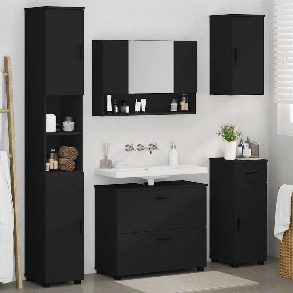 Set di mobili per il bagno 5 pz Nero 35 x 30 x 192 cm