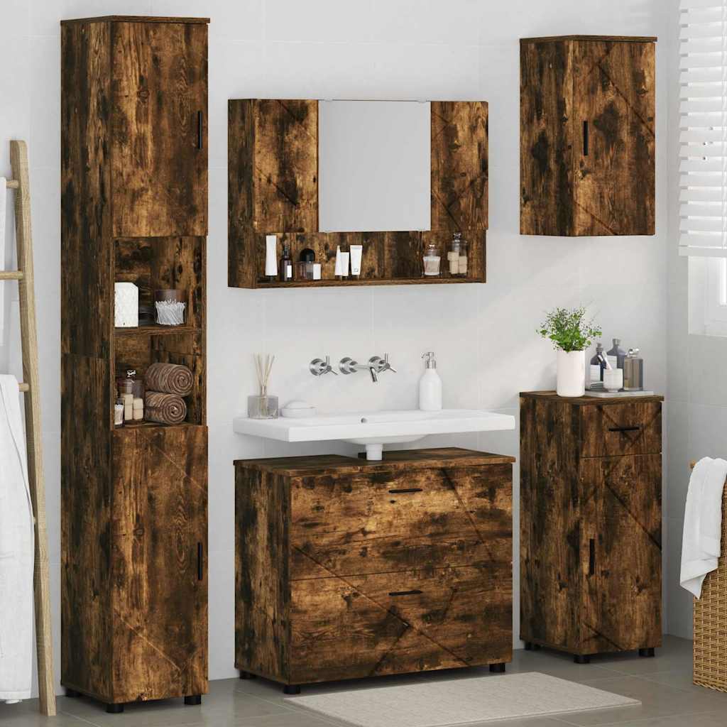 Set di mobili per il bagno 5 pz Rovere fumé 35 x 30 x 192 cm | homemem39