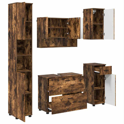 Set di mobili per il bagno 5 pz Rovere fumé 35 x 30 x 192 cm | homemem39