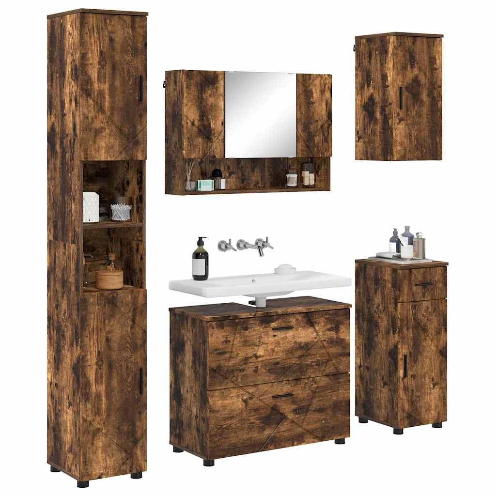 Set di mobili per il bagno 5 pz Rovere fumé 35 x 30 x 192 cm | homemem39