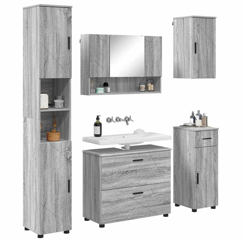 Set di mobili per il bagno con cassetto 5 pcs Grigio Sonoma