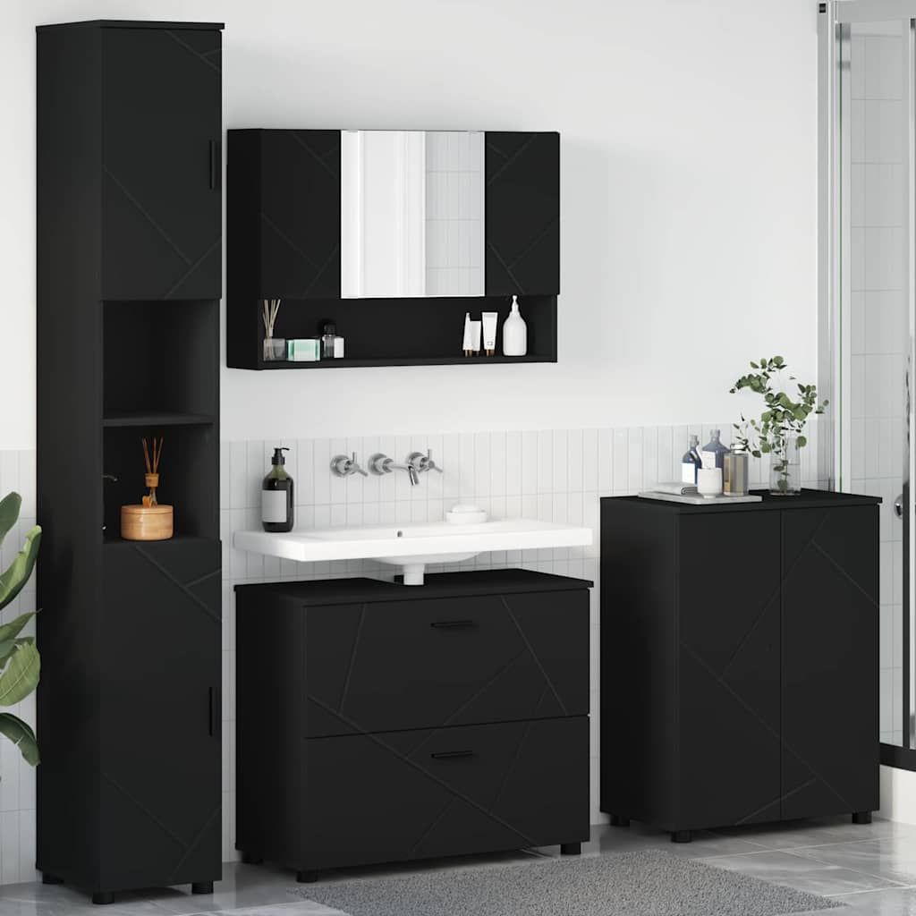 Set di mobili per il bagno con cassetto con porta 4 pcs Nero | homemem39