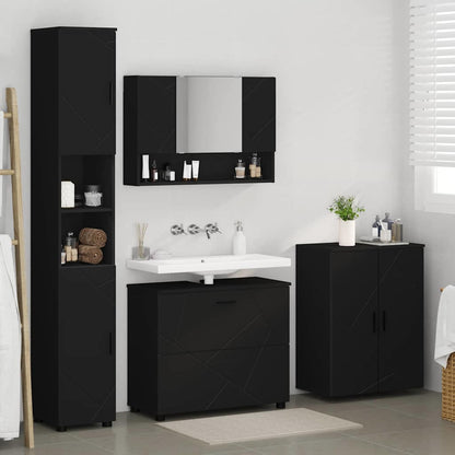 Set di mobili per il bagno con cassetto con porta 4 pcs Nero | homemem39