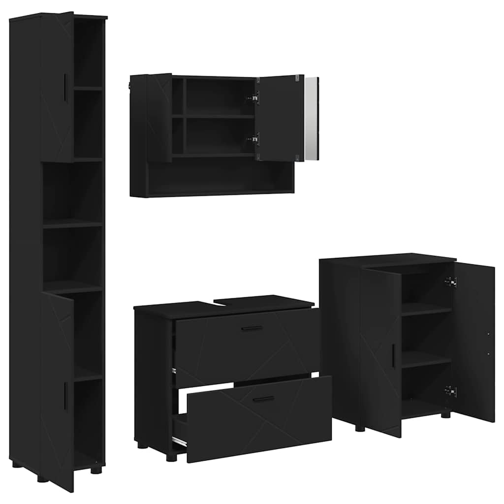 Set di mobili per il bagno con cassetto con porta 4 pcs Nero | homemem39