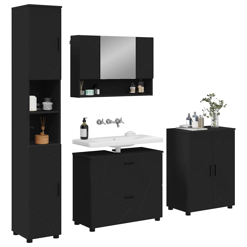 Set di mobili per il bagno con cassetto con porta 4 pcs Nero | homemem39