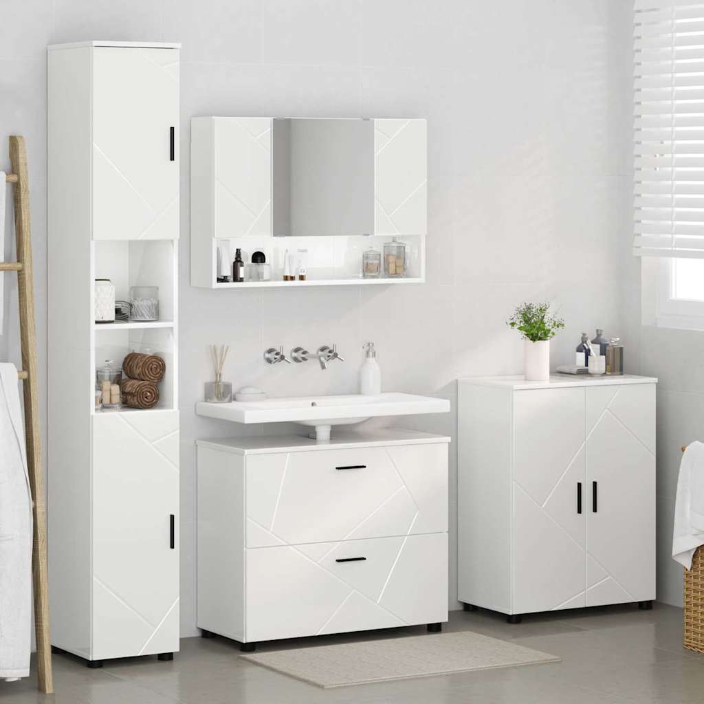 Set di mobili per il bagno con cassetto 4 pcs Bianco Lucido | homemem39