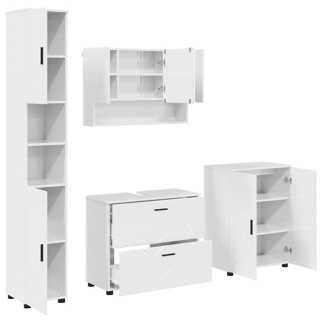 Set di mobili per il bagno con cassetto 4 pcs Bianco Lucido | homemem39
