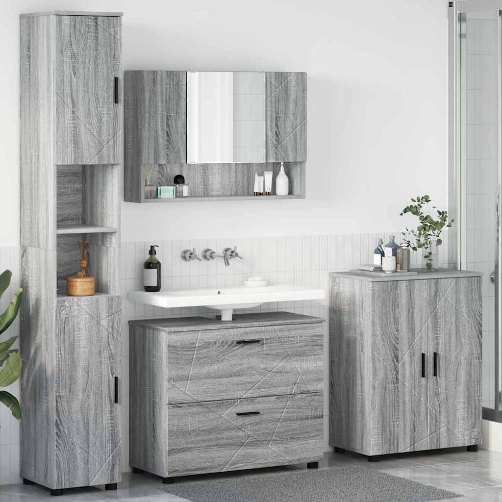 Set di mobili per il bagno con cassetto 4 pcs Grigio Sonoma