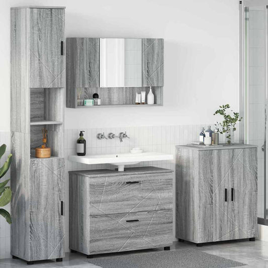 Set di mobili per il bagno con cassetto 4 pcs Grigio Sonoma