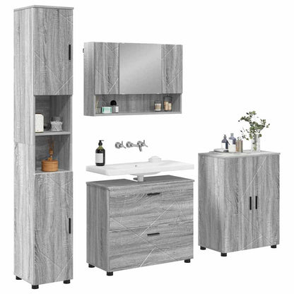 Set di mobili per il bagno con cassetto 4 pcs Grigio Sonoma