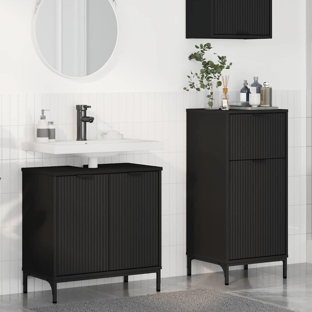 Set di mobili per il bagno con cassetto con porta 2 pcs Nero | homemem39