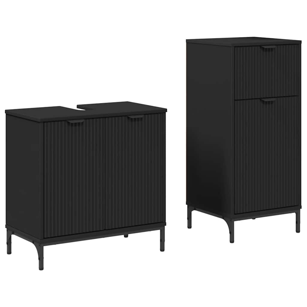 Set di mobili per il bagno con cassetto con porta 2 pcs Nero | homemem39