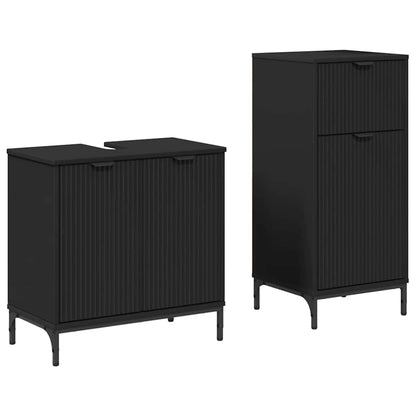 Set di mobili per il bagno con cassetto con porta 2 pcs Nero | homemem39