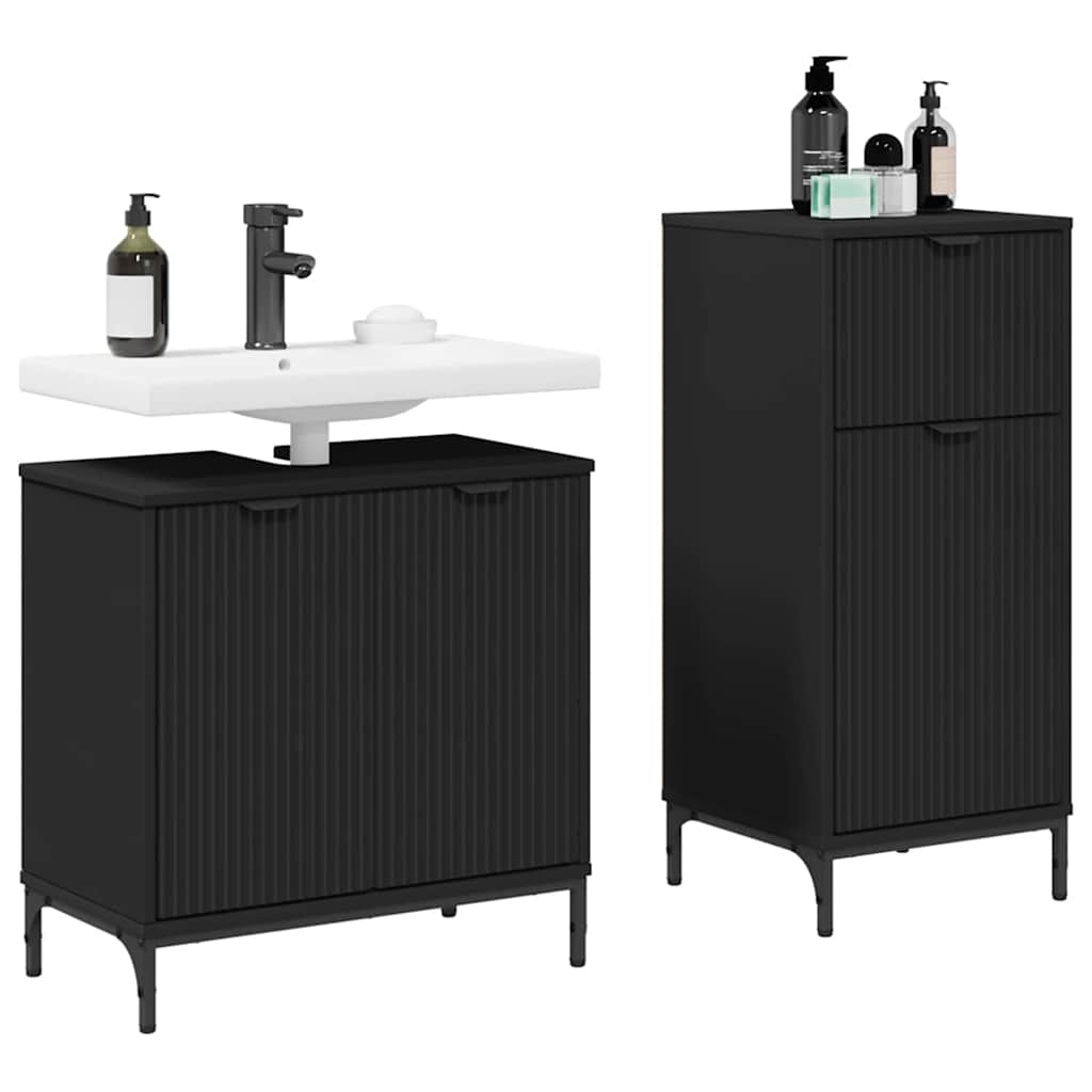 Set di mobili per il bagno con cassetto con porta 2 pcs Nero | homemem39