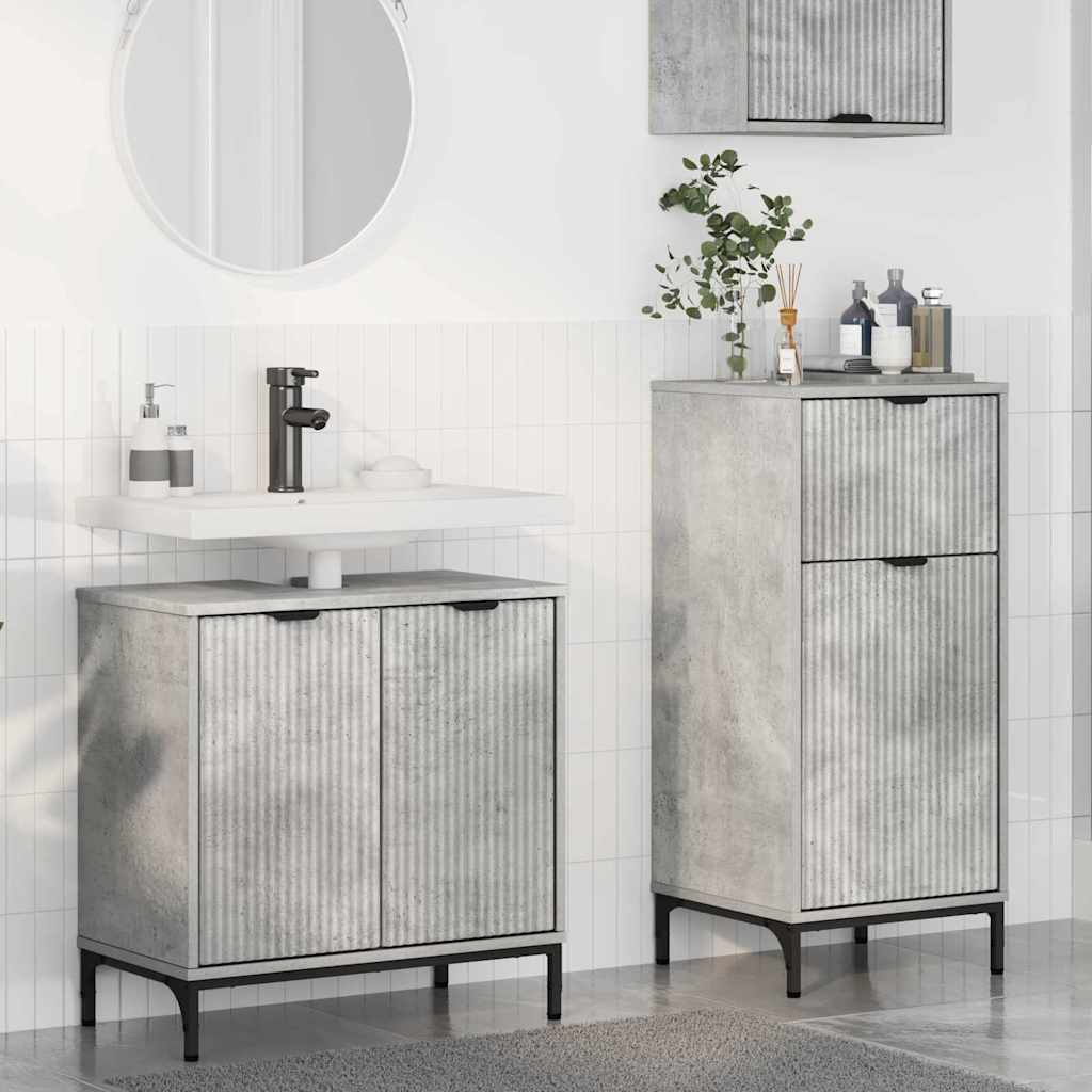 Set di mobili per il bagno con cassetto 2 pcs Grigio cemento | homemem39