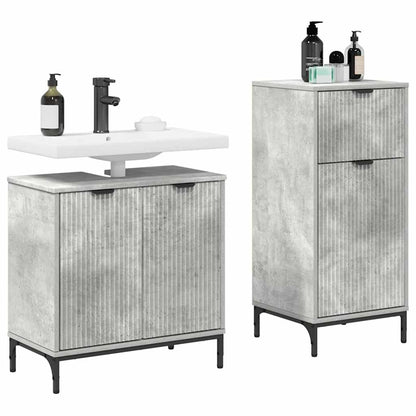 Set di mobili per il bagno con cassetto 2 pcs Grigio cemento | homemem39