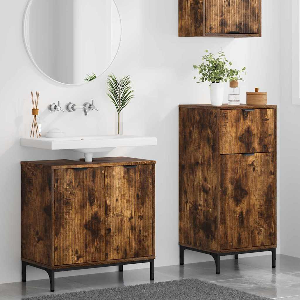 Set di mobili per il bagno con cassetto 2 pcs Rovere fumé | homemem39