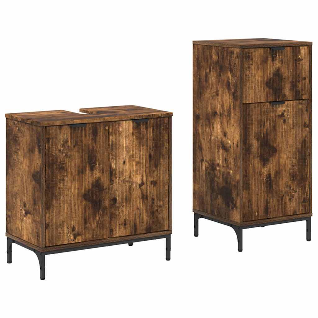 Set di mobili per il bagno con cassetto 2 pcs Rovere fumé | homemem39