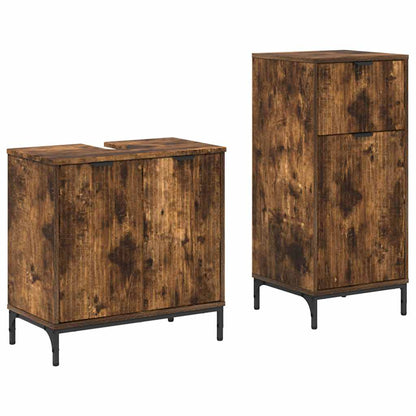 Set di mobili per il bagno con cassetto 2 pcs Rovere fumé | homemem39