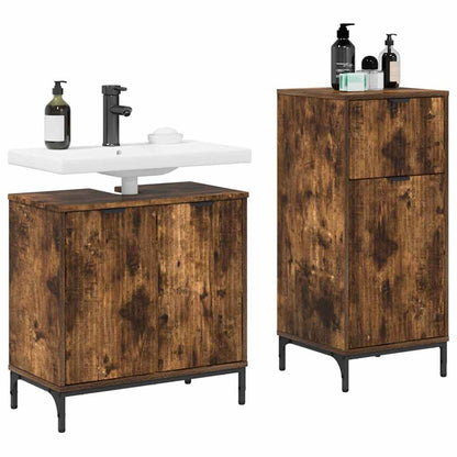 Set di mobili per il bagno con cassetto 2 pcs Rovere fumé | homemem39