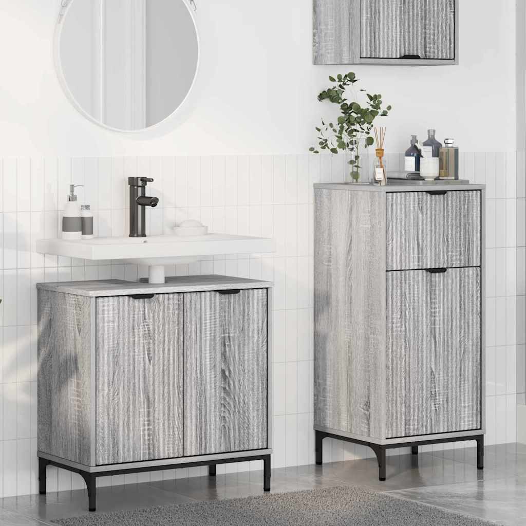 Set di mobili per il bagno con cassetto 2 pcs Grigio Sonoma | homemem39