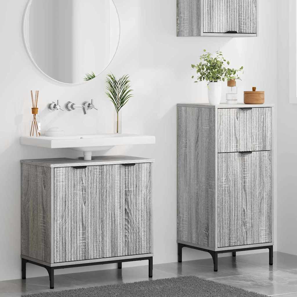 Set di mobili per il bagno con cassetto 2 pcs Grigio Sonoma | homemem39