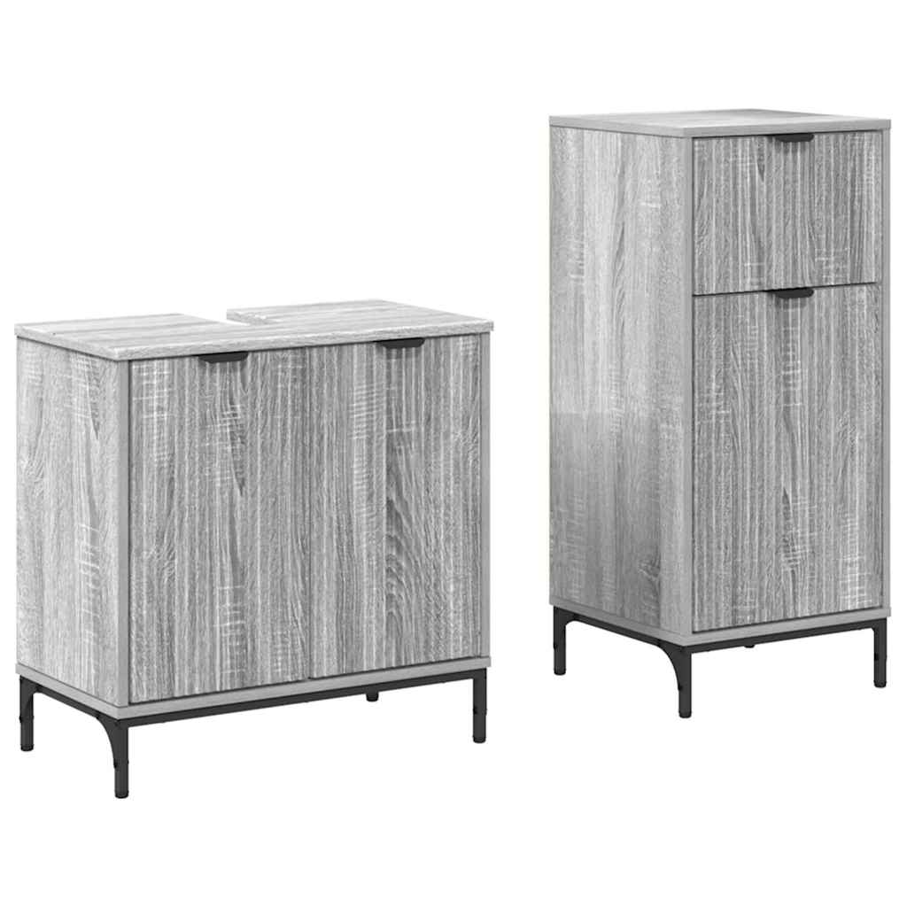 Set di mobili per il bagno con cassetto 2 pcs Grigio Sonoma | homemem39