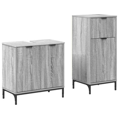 Set di mobili per il bagno con cassetto 2 pcs Grigio Sonoma