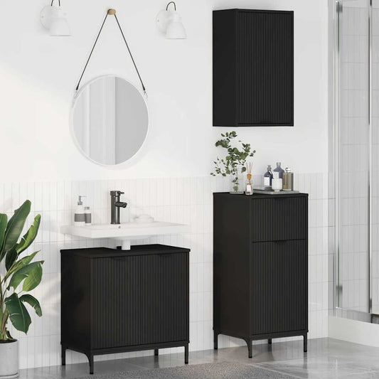 Set di mobili per il bagno con cassetto con porta 3 pcs Nero | homemem39