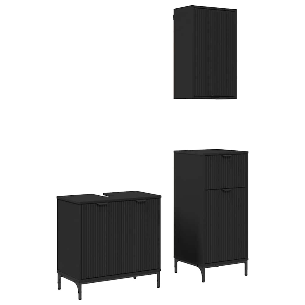 Set di mobili per il bagno con cassetto con porta 3 pcs Nero | homemem39