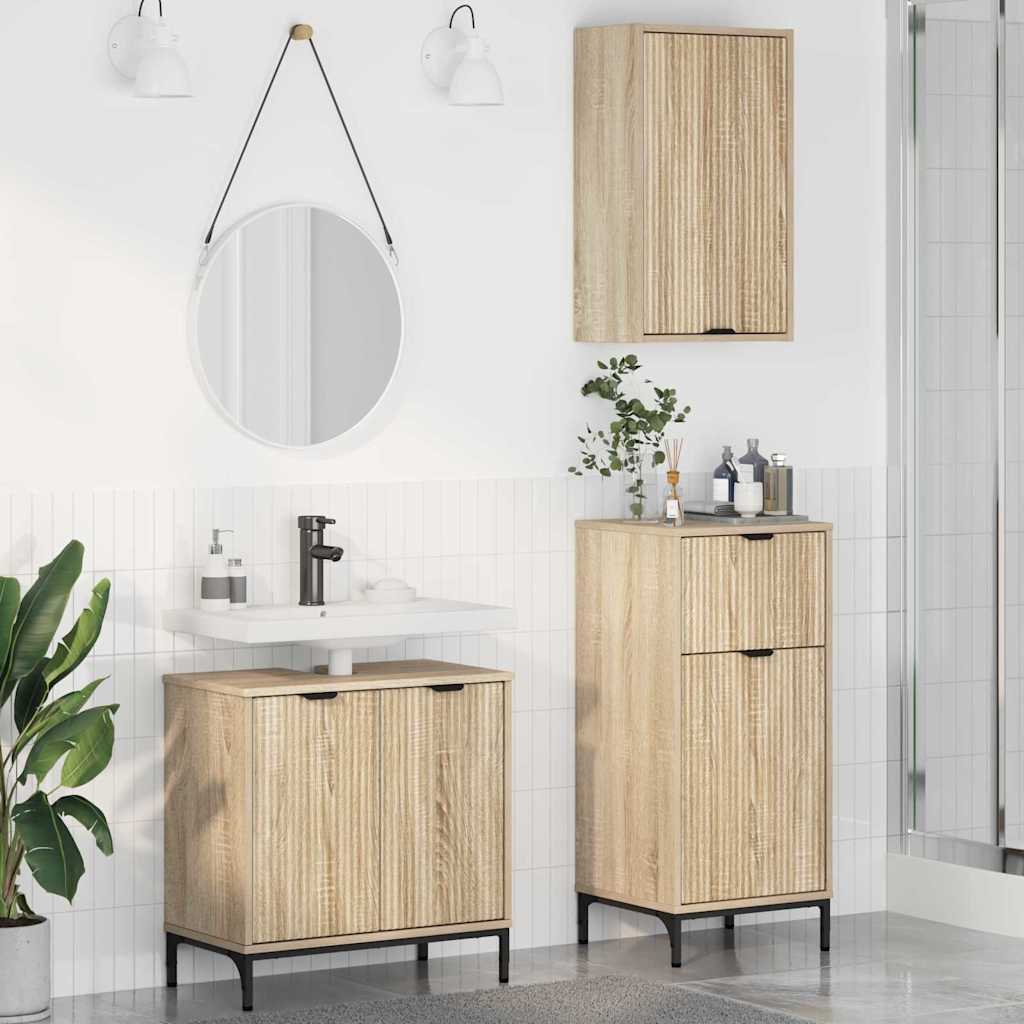 Set di mobili per il bagno con cassetto 3 pcs rovere sonoma | homemem39