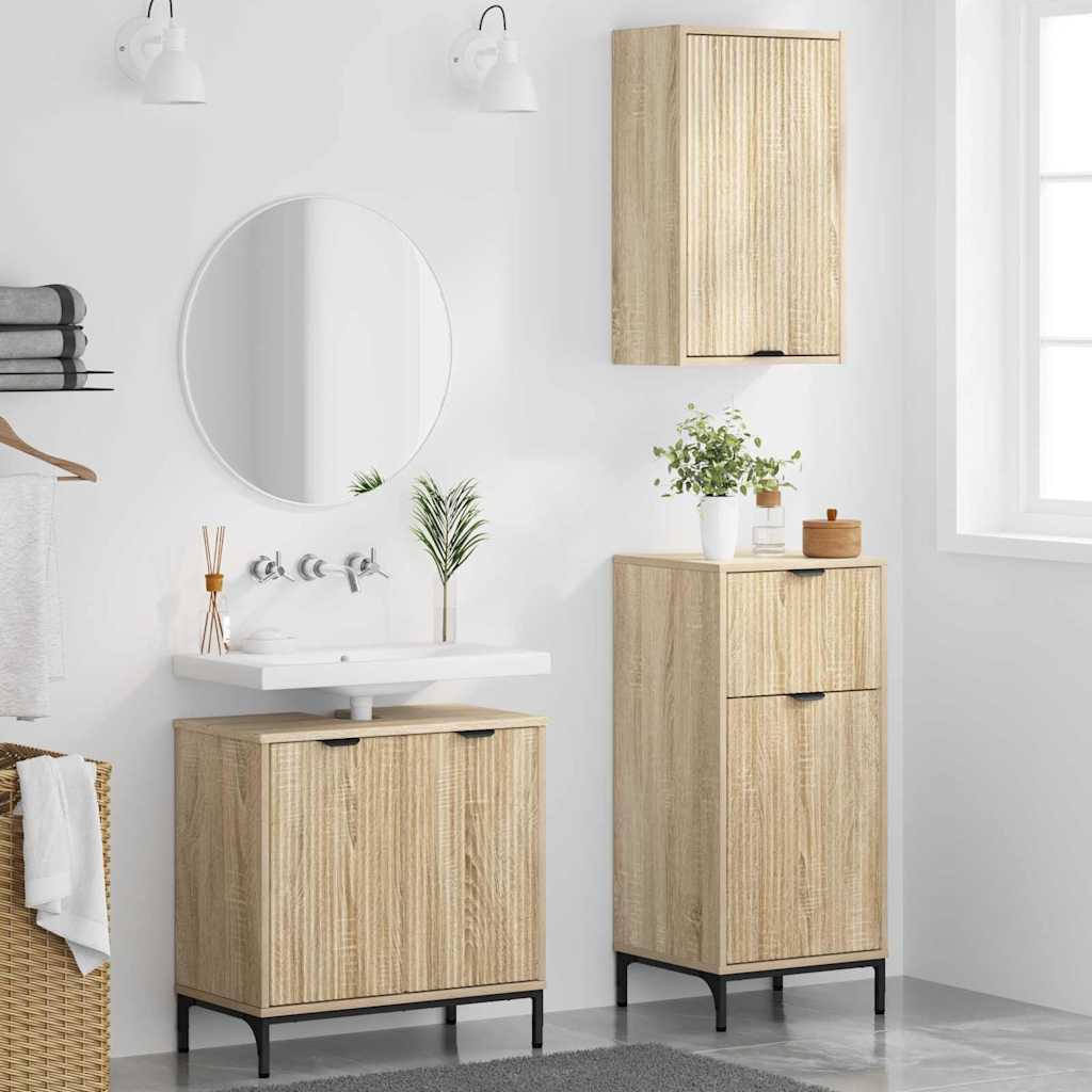 Set di mobili per il bagno con cassetto 3 pcs rovere sonoma | homemem39